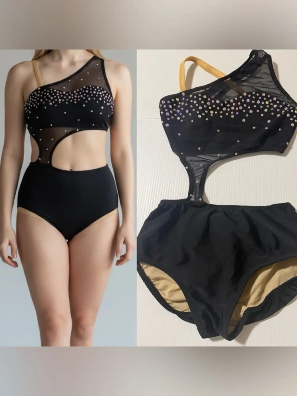 Ilo Gear Glamorous black custom dance costume leotard illusion XSA adult